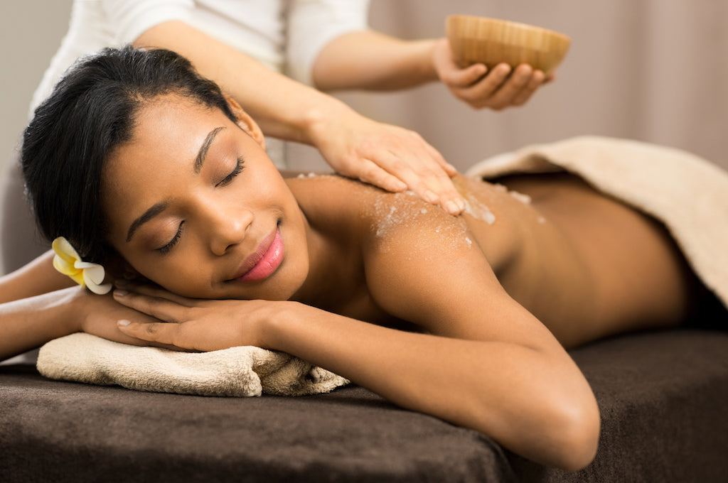 Self care body massage with salt scrub